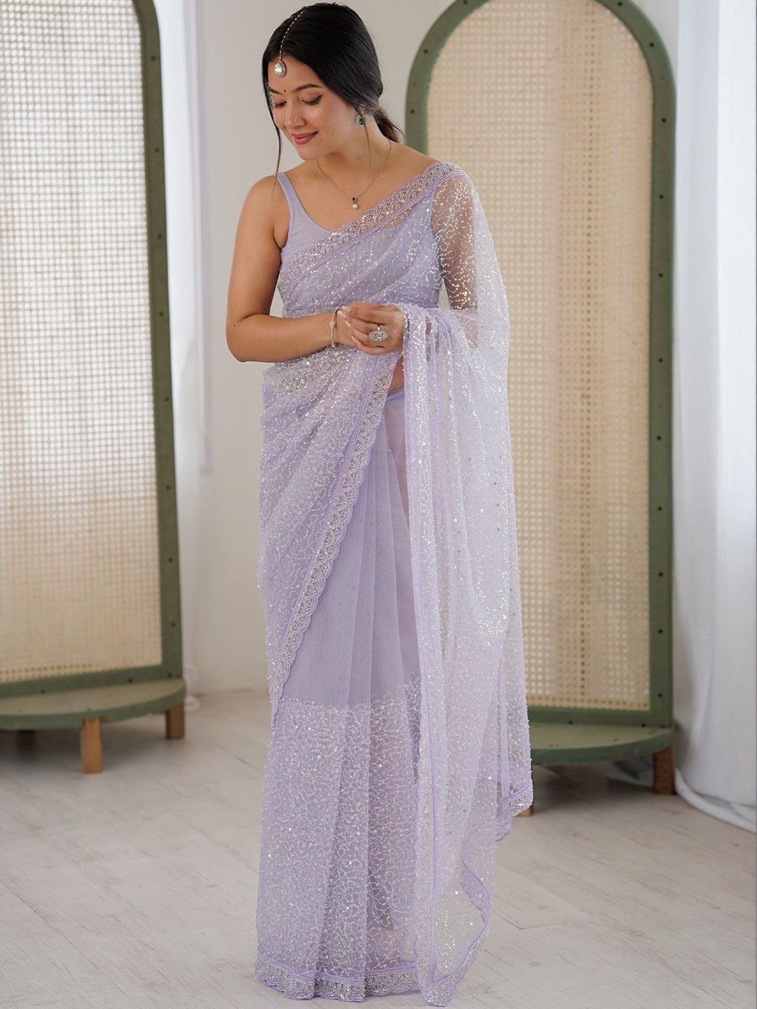 Anouk Embellished Sequinned Net Heavy Work Saree