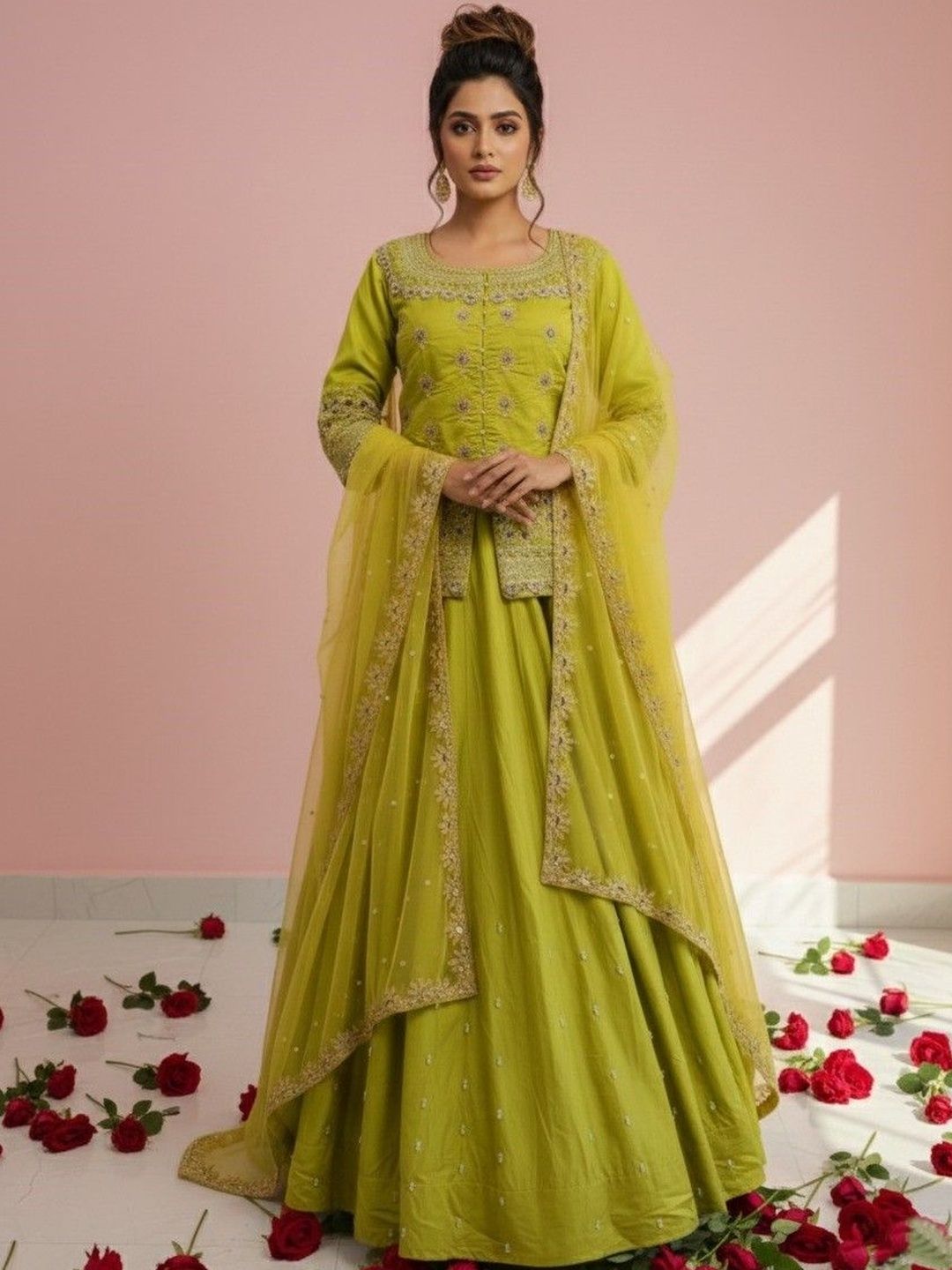 BHARODIYA ENTERPRISES Embroidered Thread Work Ready to Wear Lehenga & Blouse With Dupatta