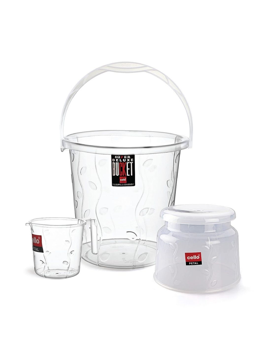 Cello Transparent & Transparent 3 piece Textured Plastic Bath Accessories Set-image-29
