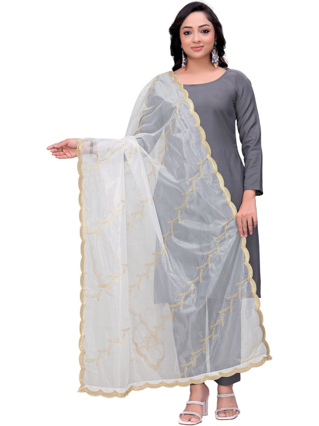 Kemza Embroidered Organza Leheriya Dupatta with Sequinned-picture-49