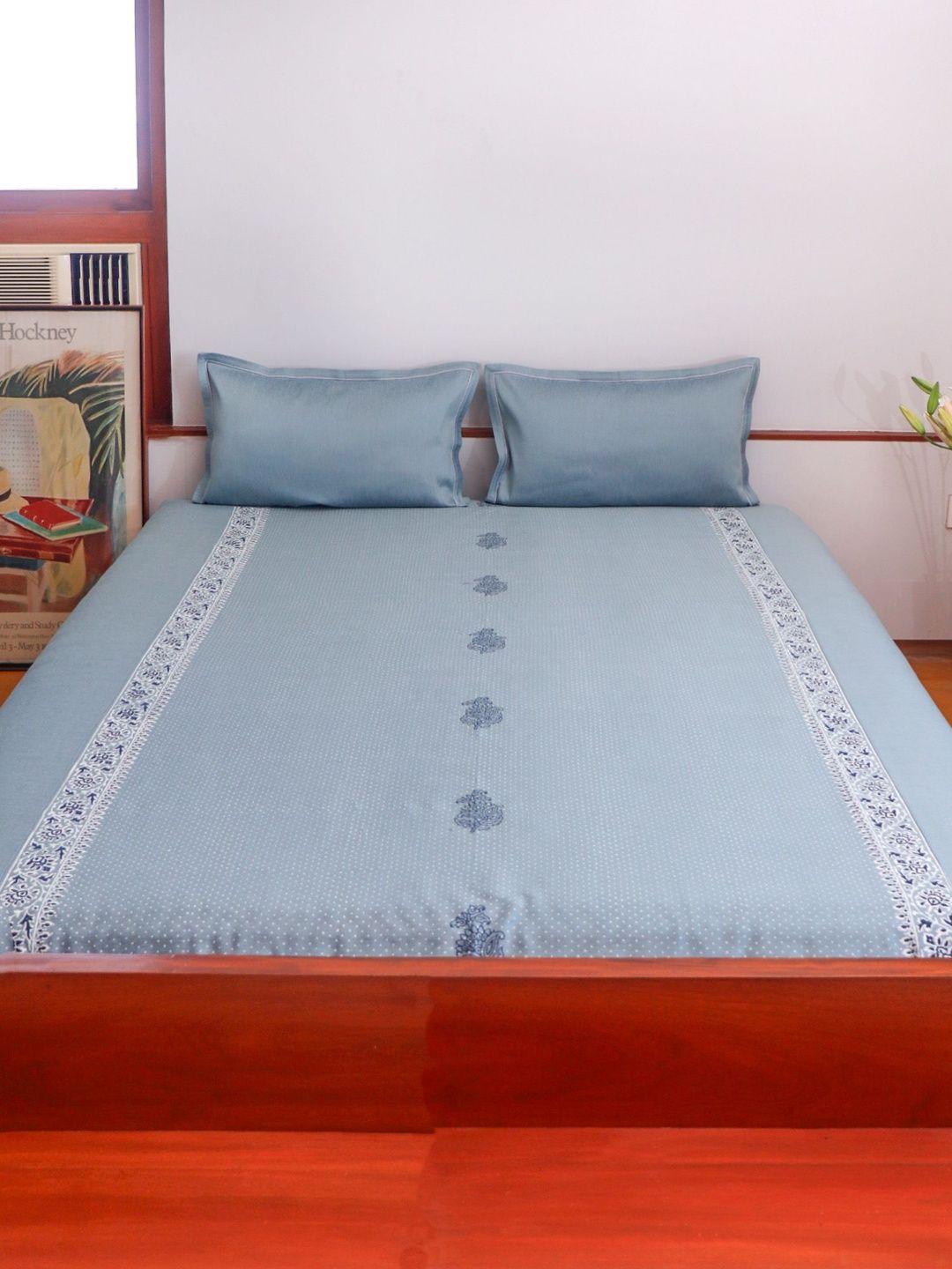 ZEBA Blue Ethnic Motifs Polycotton 1 Piece Double Queen Regular Bedding Set-image-4
