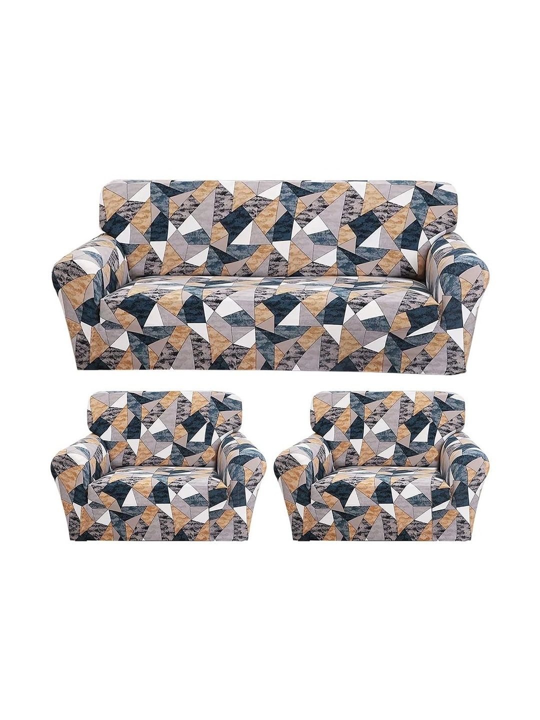 Furshine Multicoloured & Multicoloured Printed Polyester 3 Piece Sofa Cover With Arms-picture-29