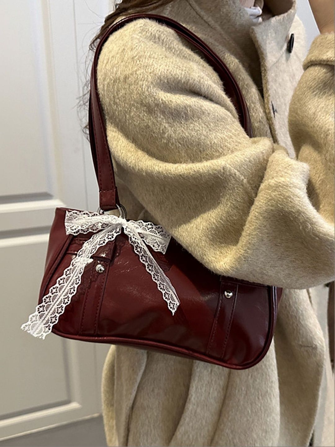 LULU & SKY PU Structured Handheld Bag with Bow Detail-picture-15