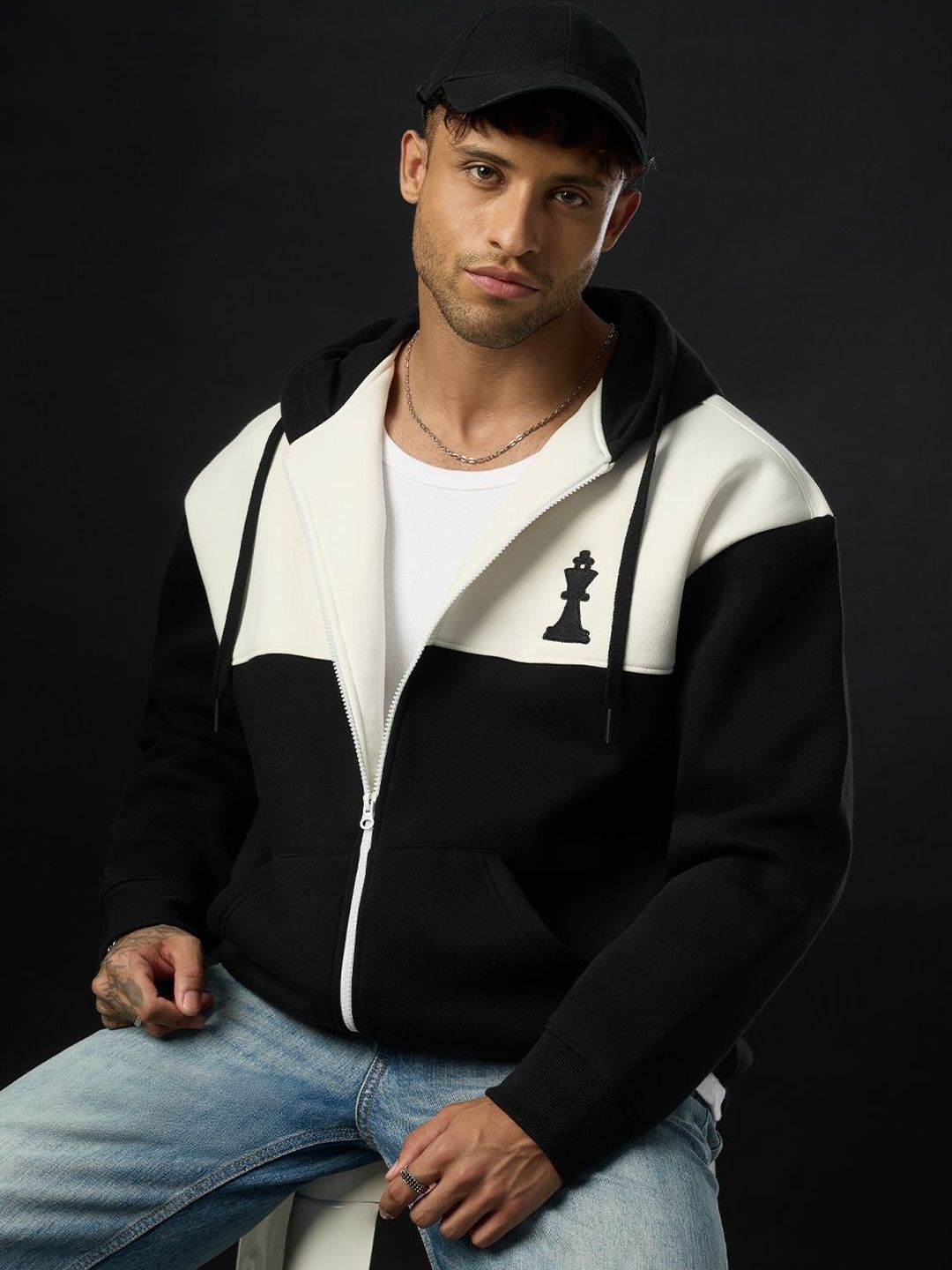 The Souled Store Men Colourblocked Hooded Sweatshirt