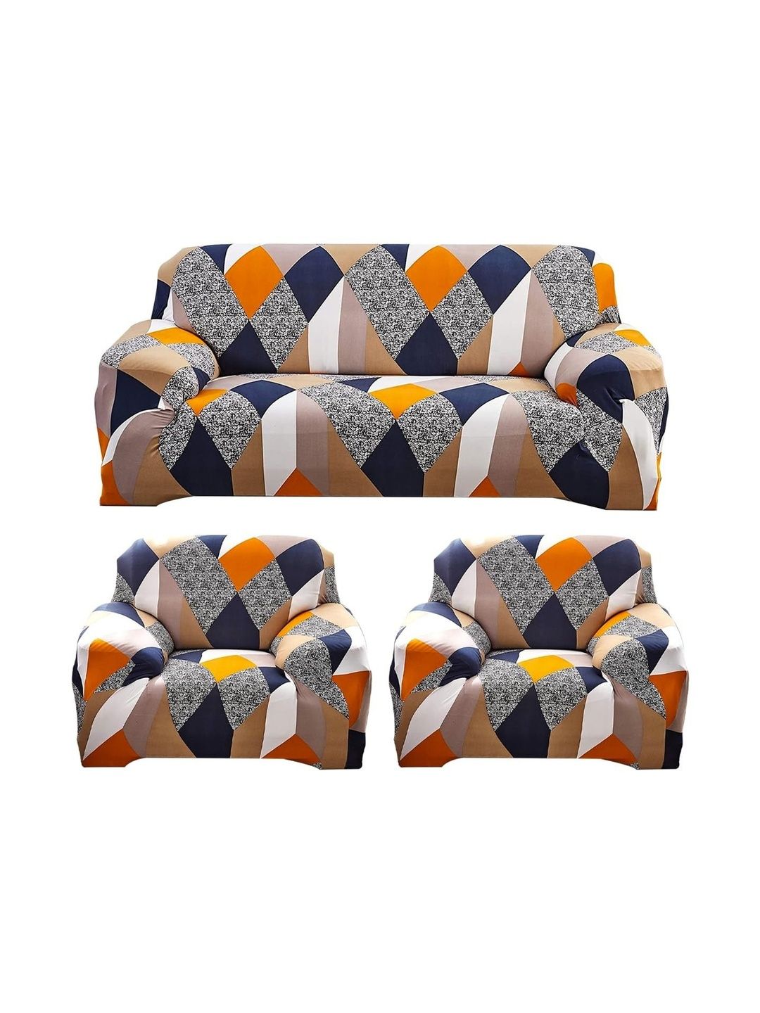 Furshine Multicoloured & Multicoloured Printed Polyester 3 Piece Sofa Cover With Arms-picture-10