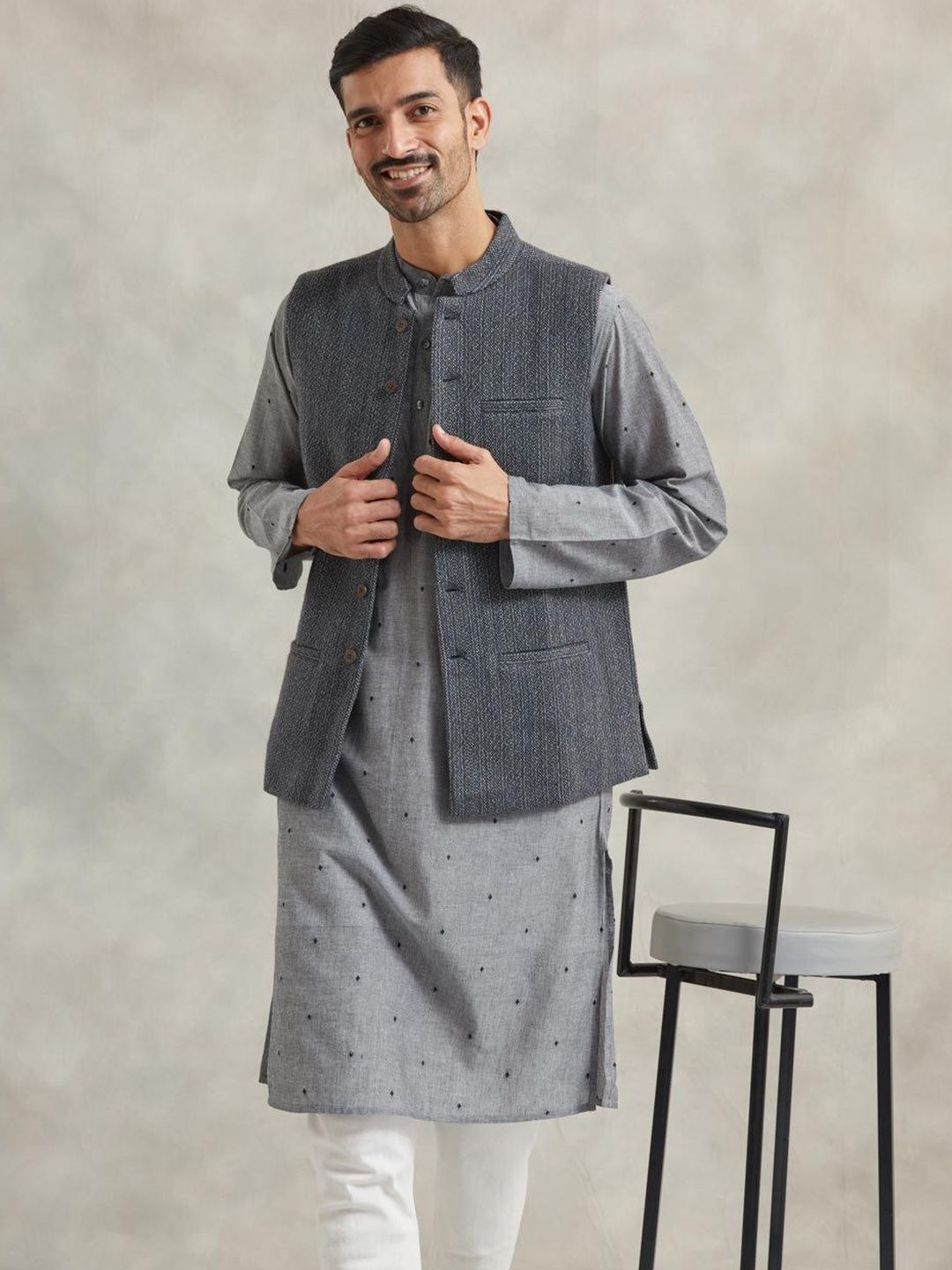Fabindia Woven Design Nehru Jacket-picture-40