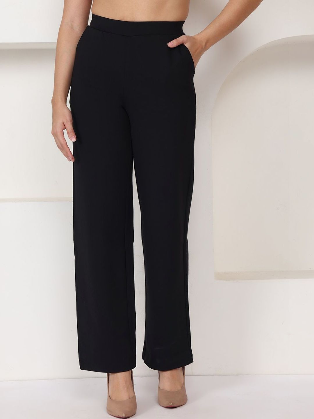 DOZER Black High-Rise Wide Leg Stretchable Trousers-picture-53