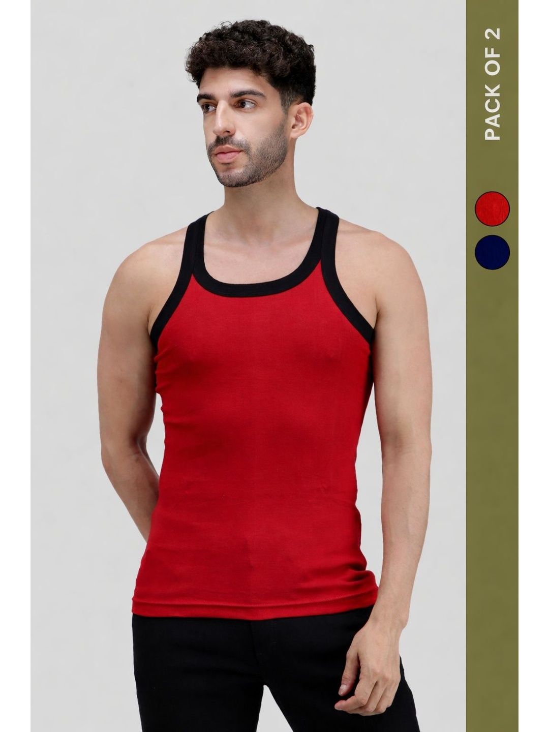 AMUL COMFY Pack of 2 Assorted Pure Cotton Gym Vests-picture-22