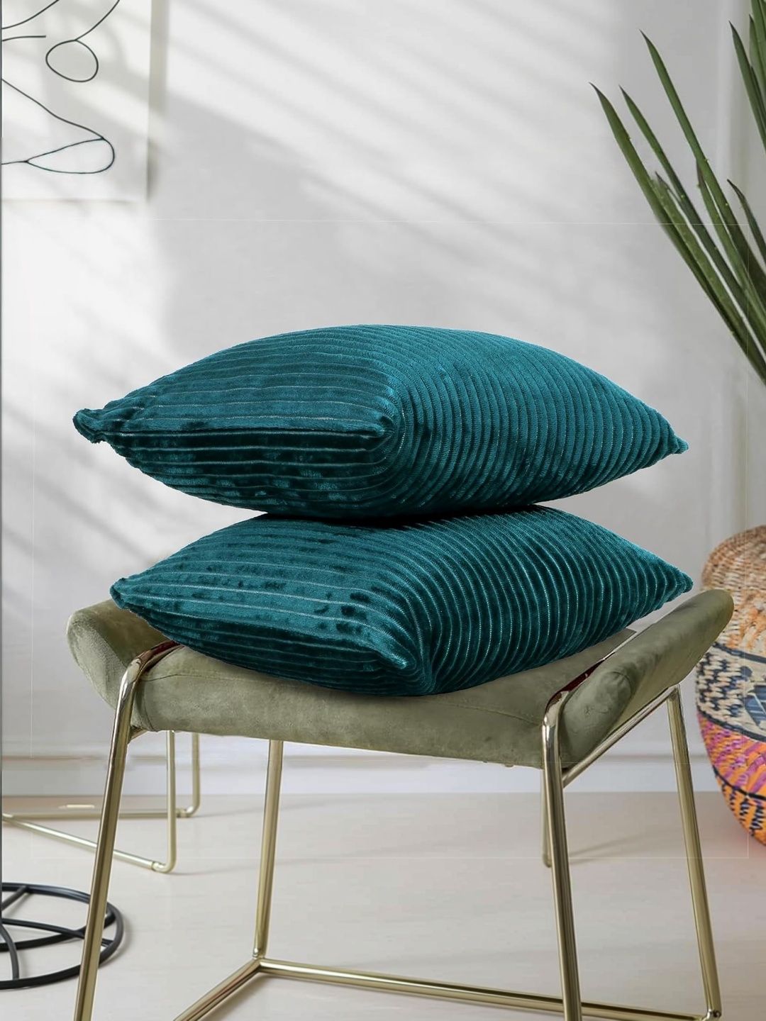 RD TREND Crash-Blue Corduroy set of 2 Striped Square Cushion Cover 18x18 inch-image-25