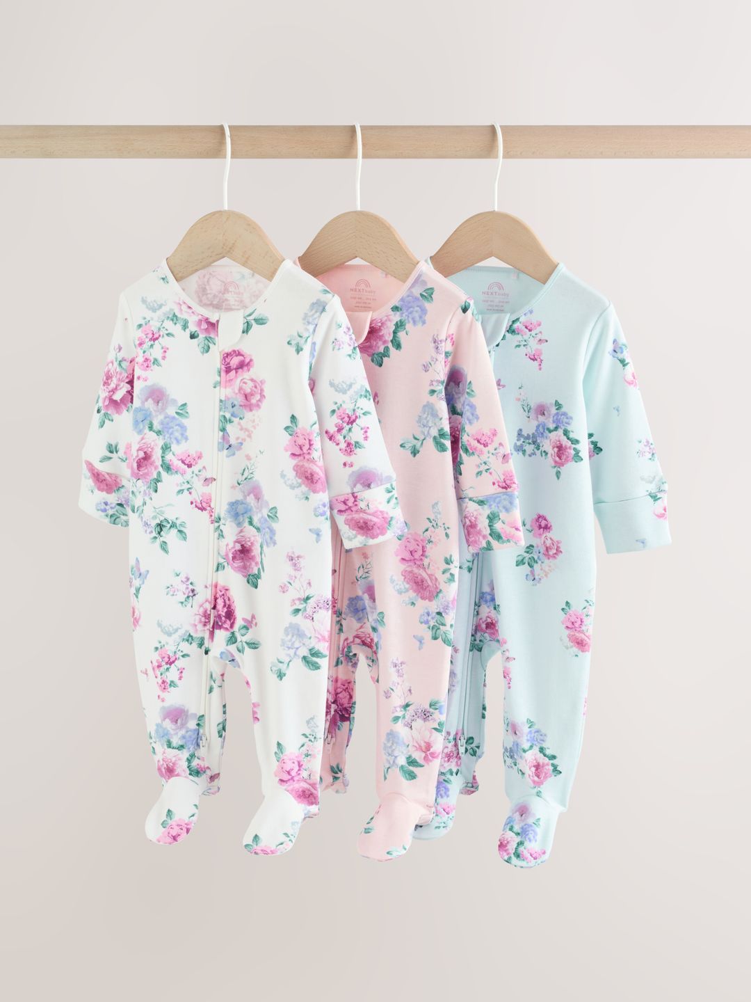 NEXT Infants Pack of 3 Printed Pure Cotton Sleepsuit