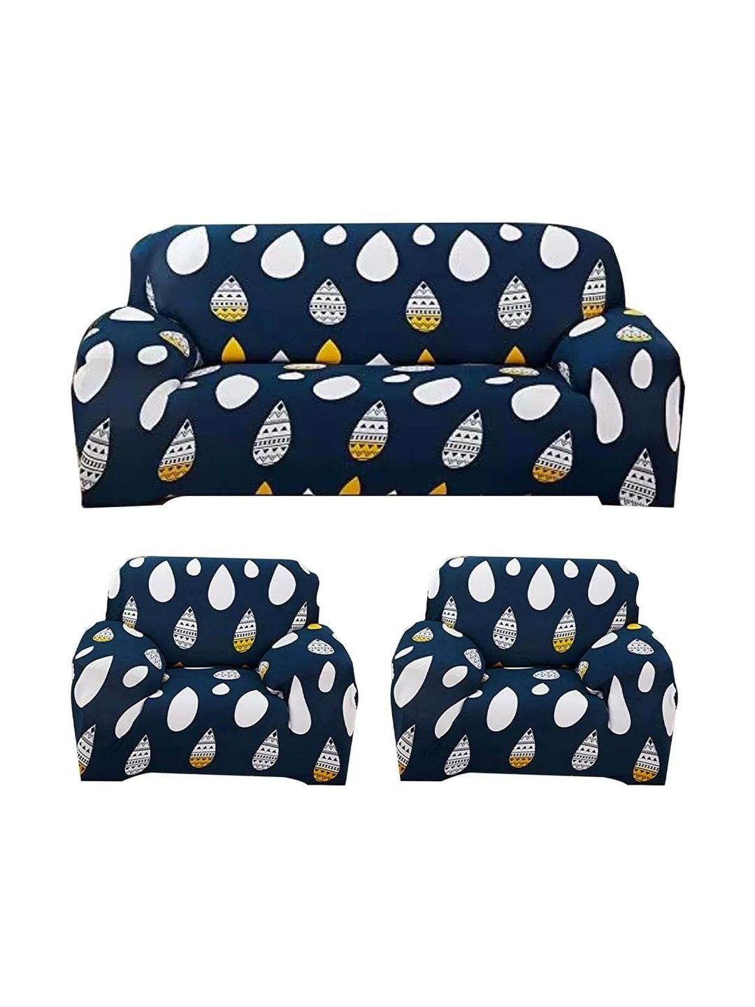 Furshine Blue & Navy Blue Printed Polyester 3 Piece Sofa Cover With Arms-picture-49
