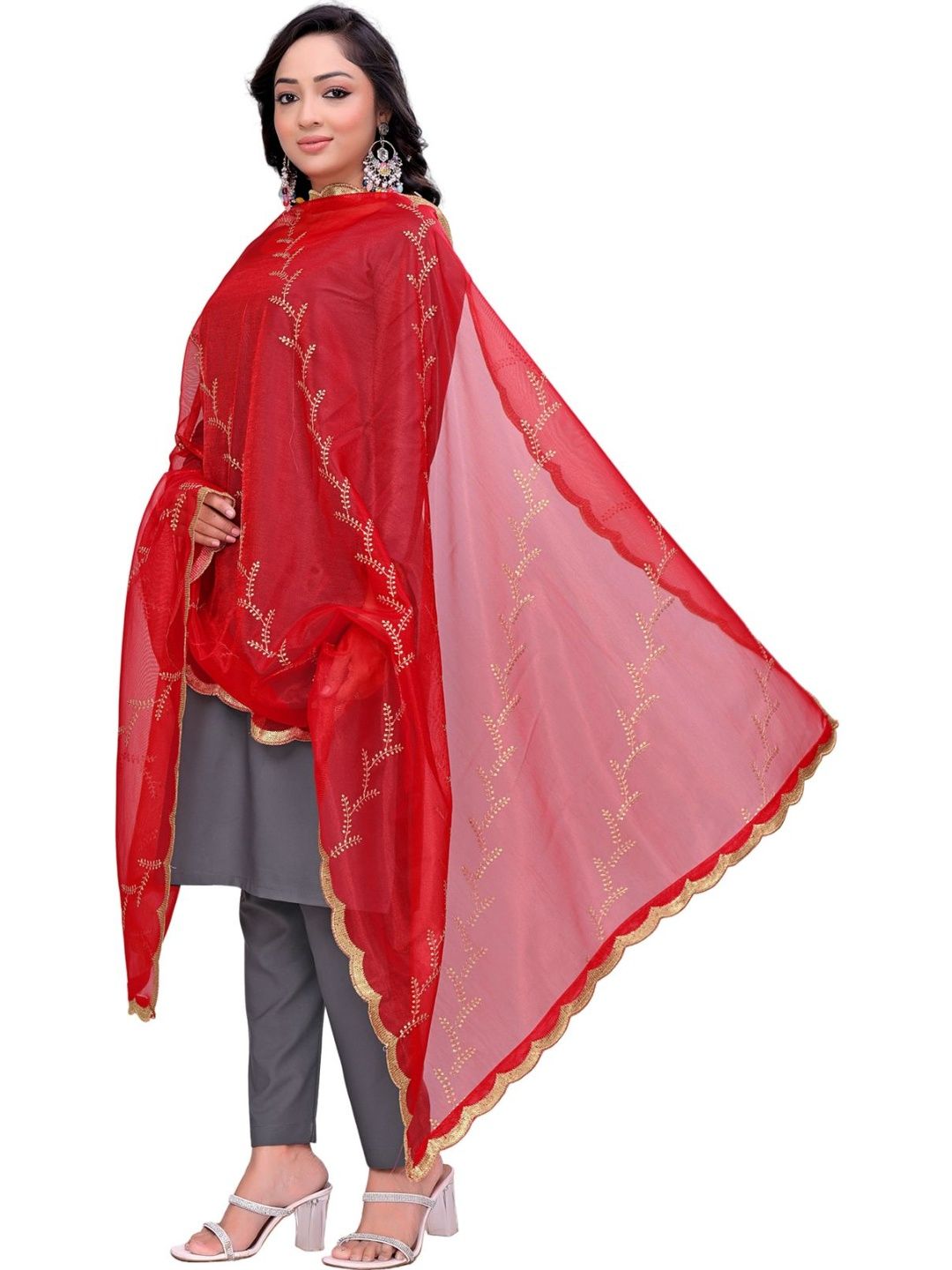 Kemza Embroidered Organza Floral Dupatta with Sequinned-picture-48