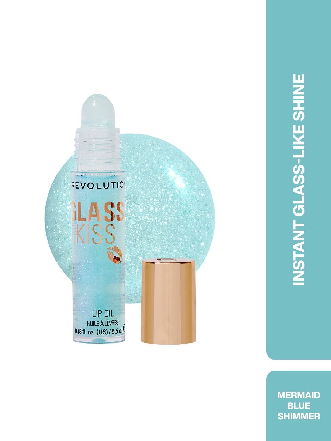 Makeup Revolution London Glass Kiss Roller Ball Lip Oil- 5.5 ml- Mermaid Blue Shimmer-picture-28