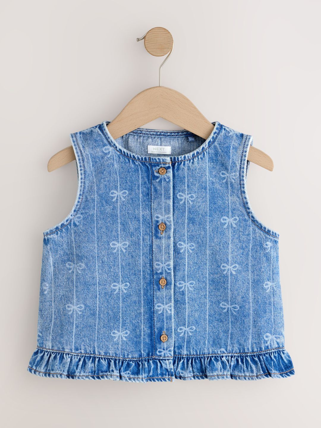 NEXT Girls Printed Pure Cotton Denim Top with Ruffles