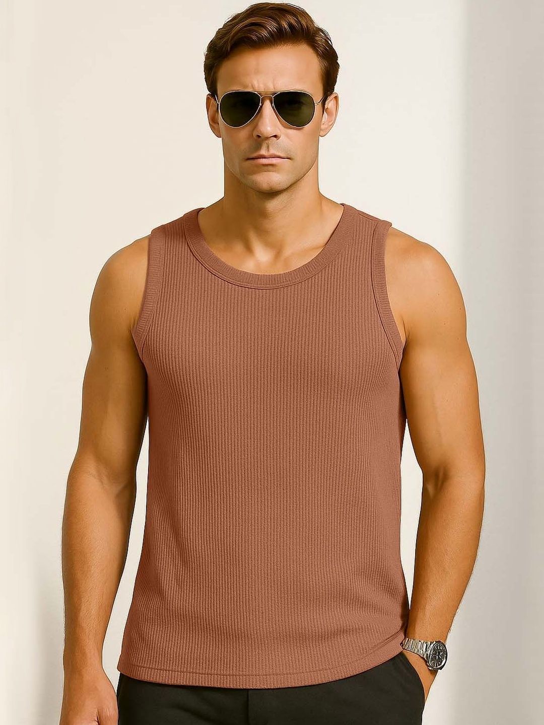 RuledBySun Textured Scoop Neck Tank Innerwear Vests-picture-34