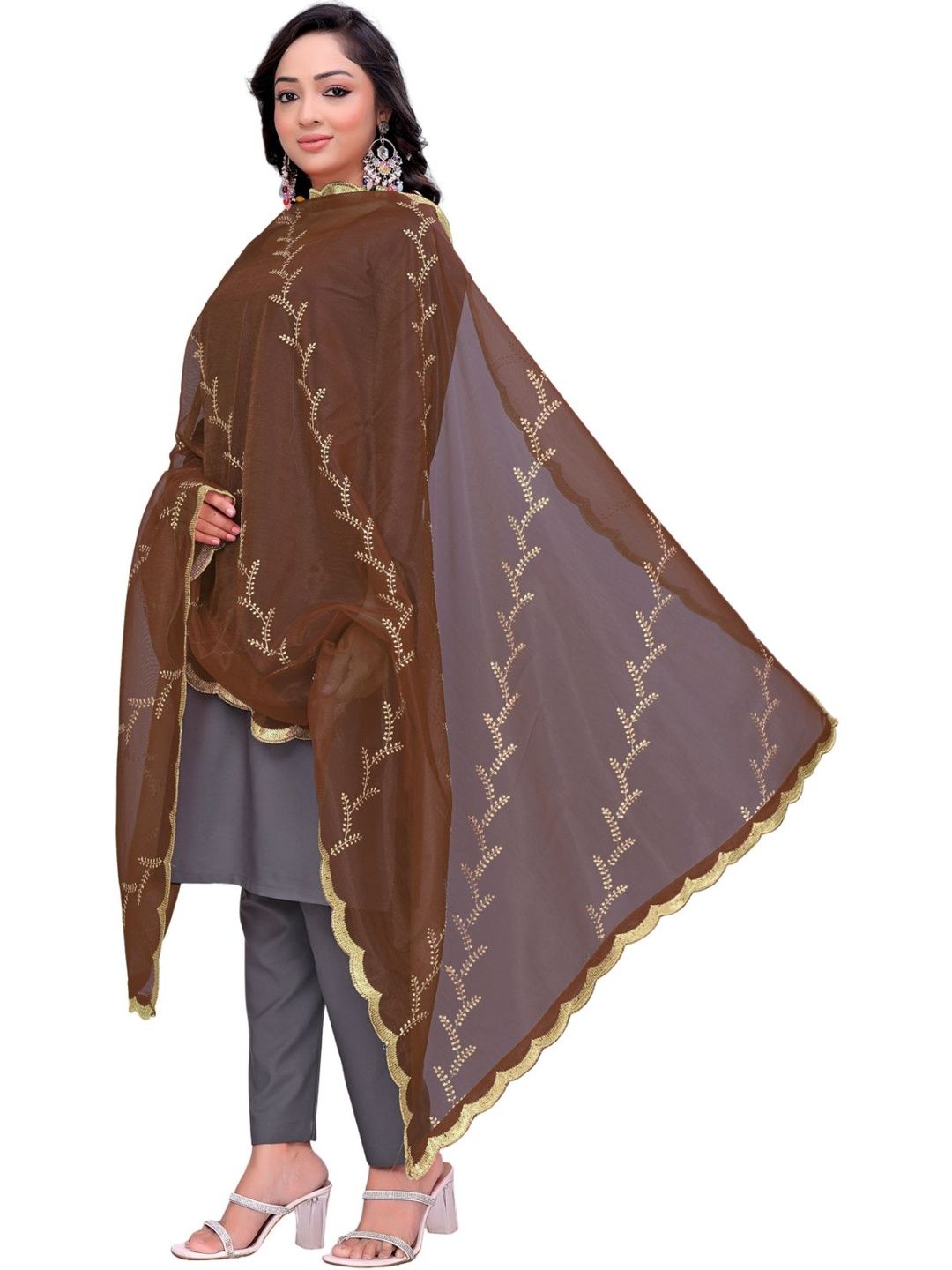 Kemza Embroidered Organza Leheriya Dupatta with Sequinned-picture-2