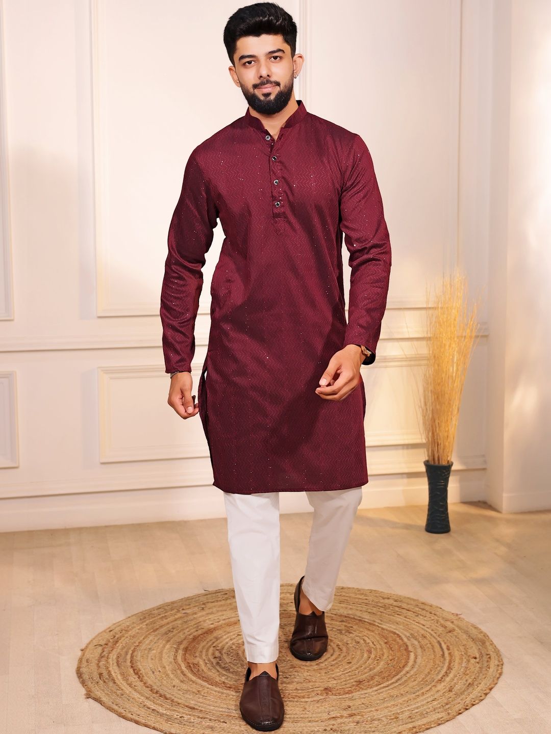 Koshin Men Printed Regular Sequinned Kurta with Trousers-picture-31