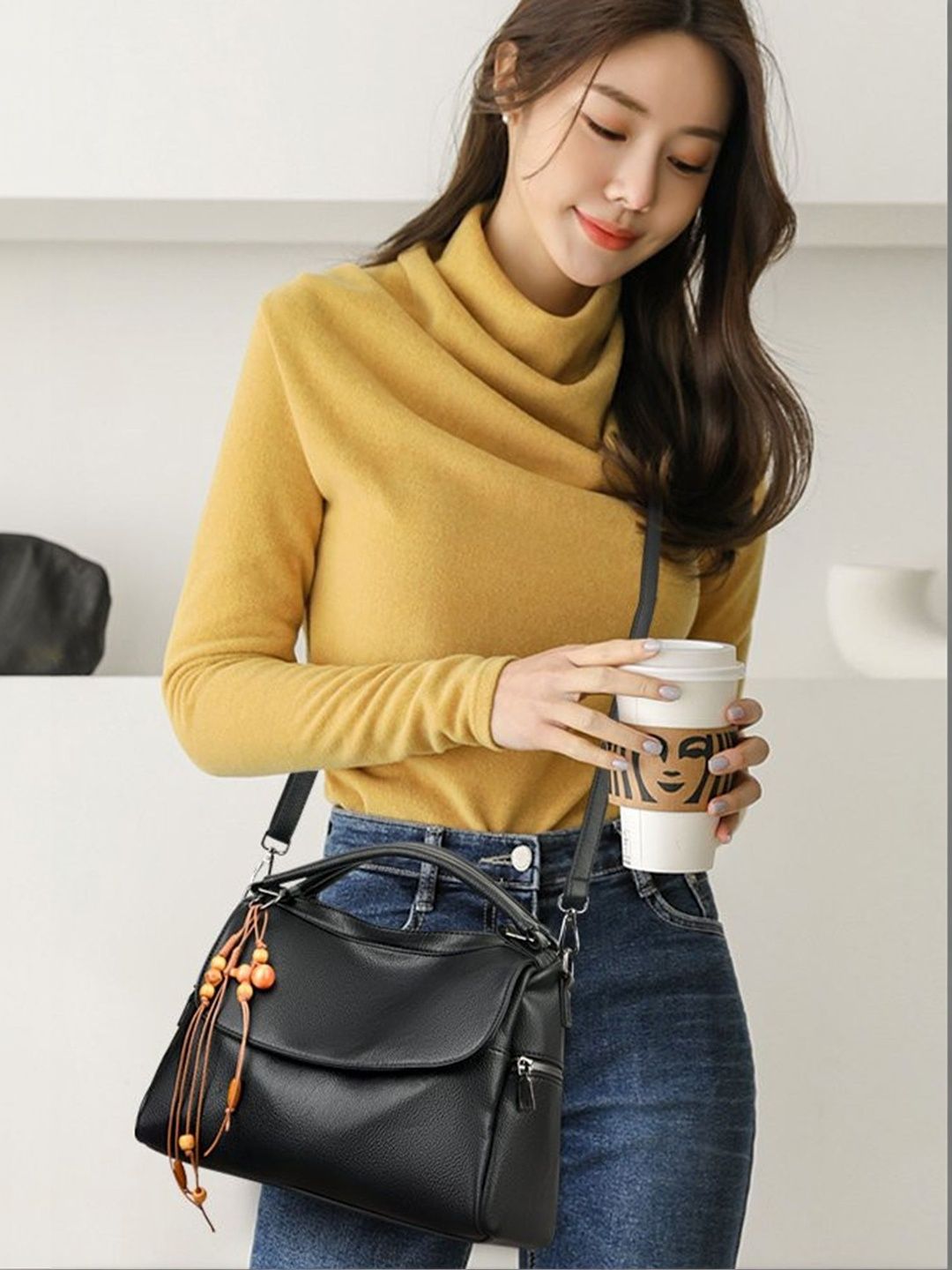 LULU & SKY Textured PU Structured Handheld Bag with Tasselled-image-45