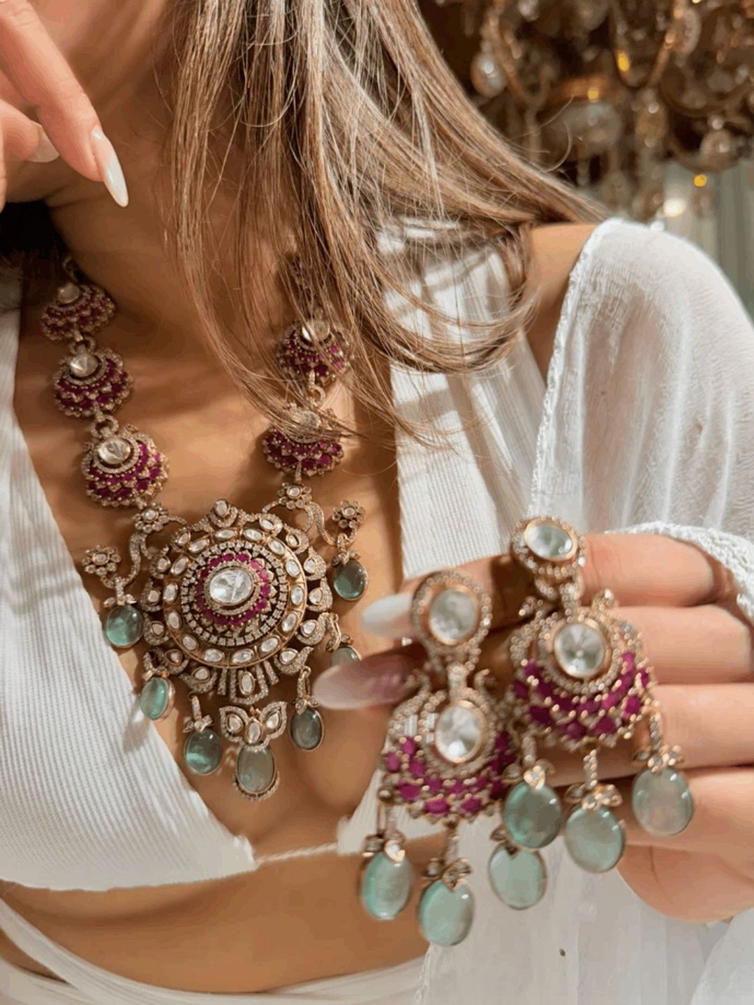 Illuminate Jewellery Gold-Plated Stone-Studded Jewellery Set-picture-34