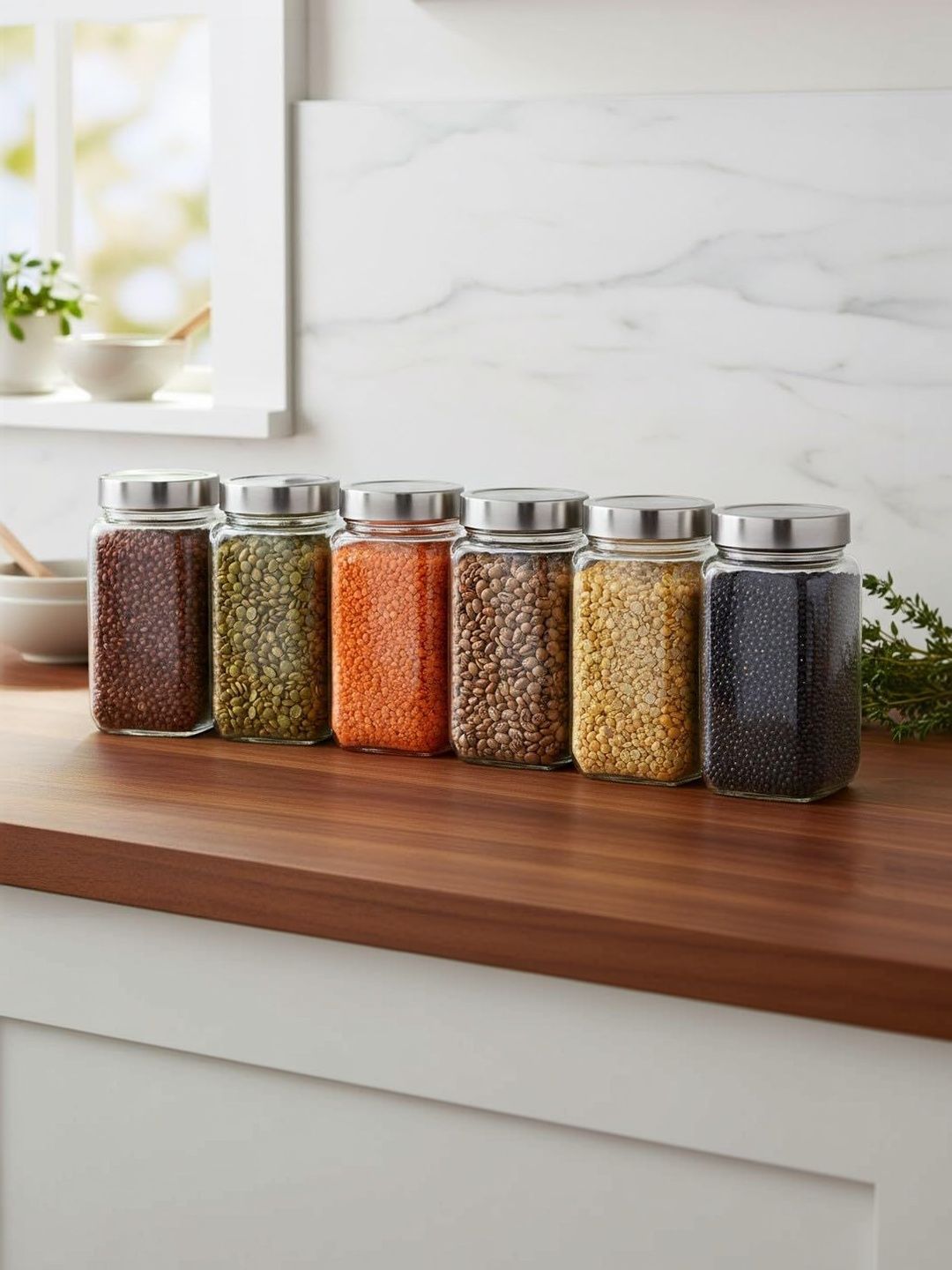 Femora Set of 6 Transparent Glass Storage Jars Kitchen Containers 300 ml-picture-54