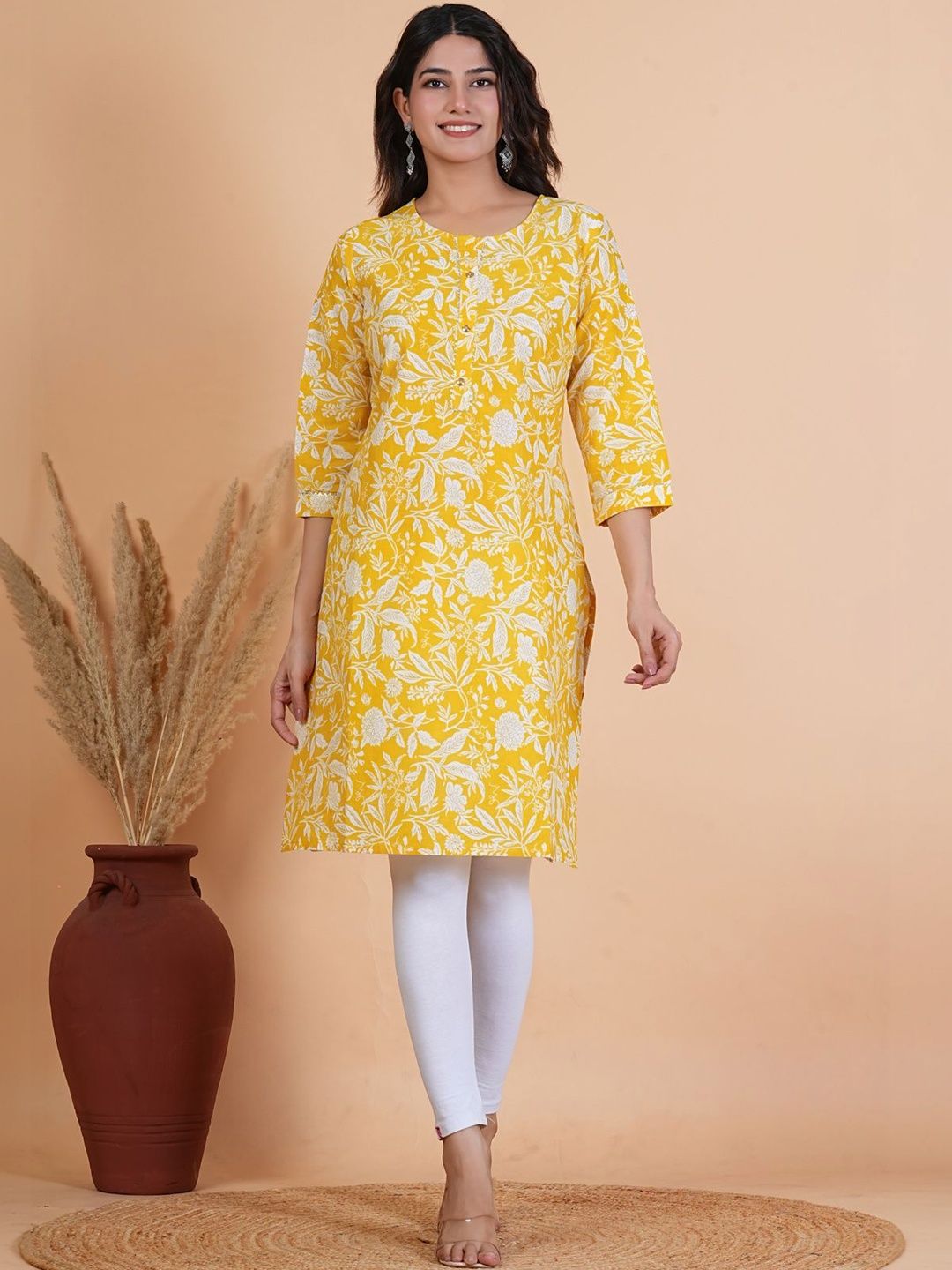 KALPARUN Botanical Printed Pure Cotton Kurti-image-13