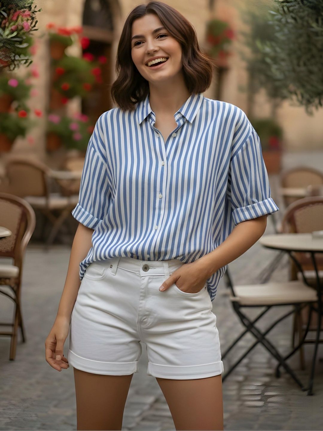 The Roadster Lifestyle Co Striped Shirt Collar Shirt Style Tops-picture-10