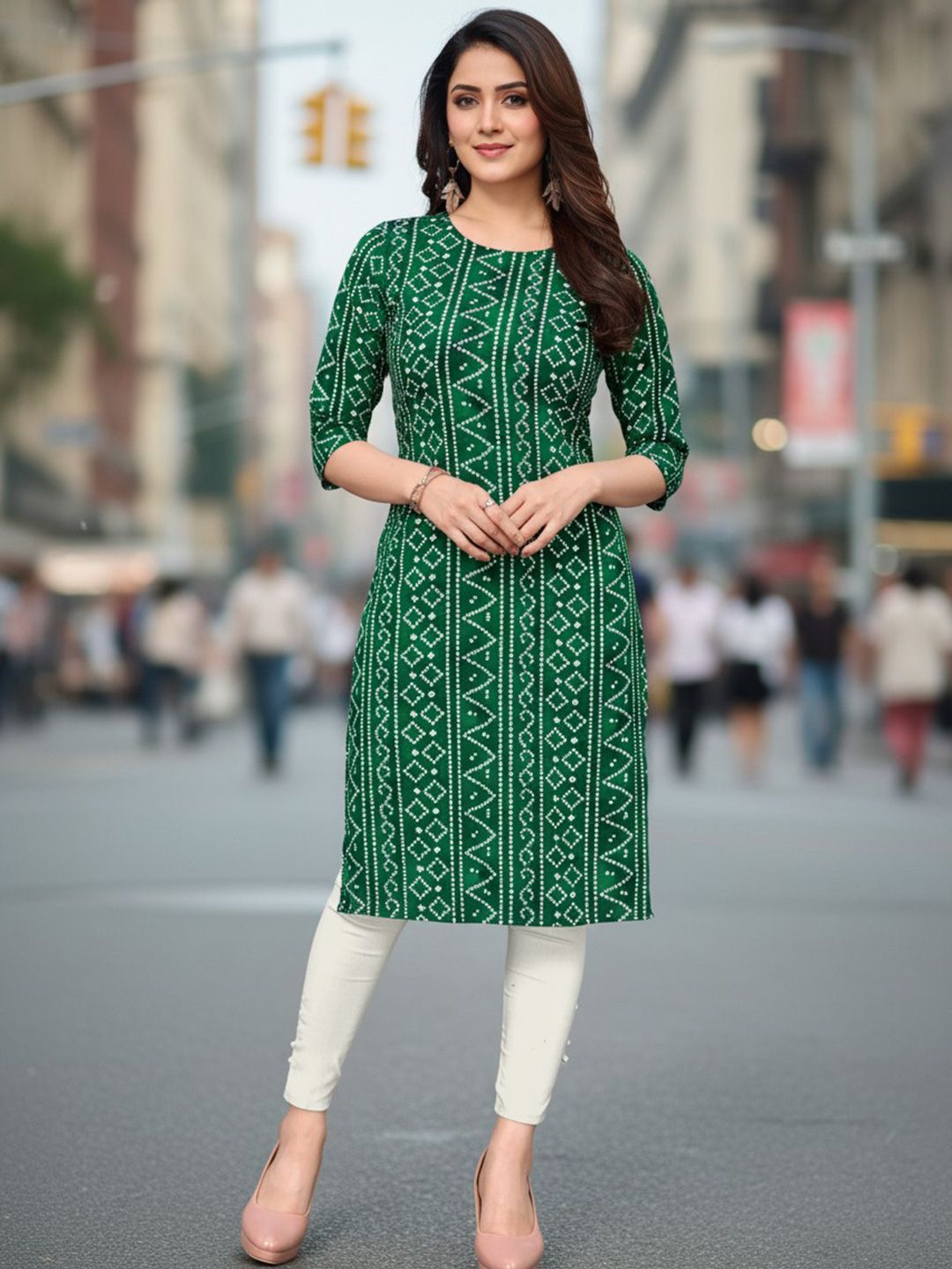 JANKHANA Women Geometric Printed Thread Work Crepe Kurta-picture-29
