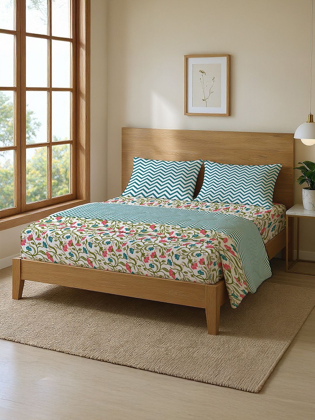 URBAN SPACE Pink & White Floral Other 4 Piece Double Queen Superfine Bedding Set-image-18
