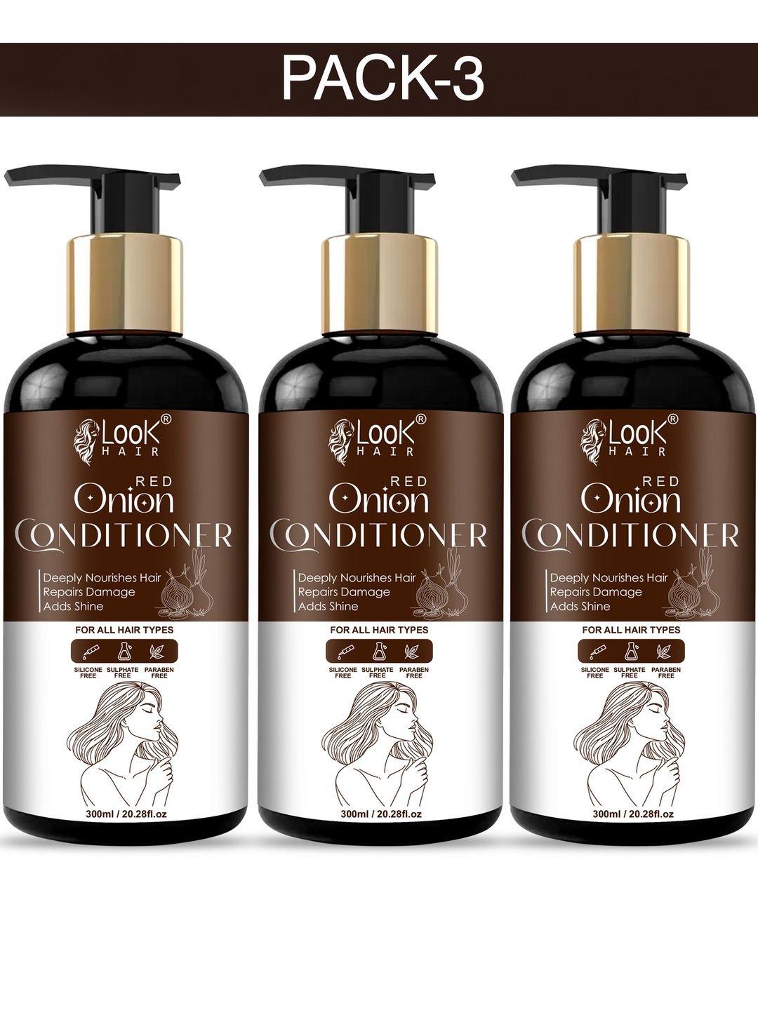 LOOK HAIR Set Of 3 Red Onion Conditioner For Hair Fall Control - 300 ml Each-image-44