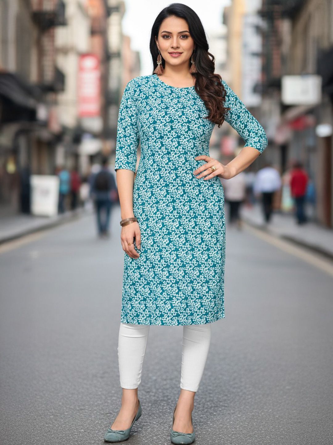 JANKHANA Women Floral Printed Thread Work Crepe Kurta-picture-2