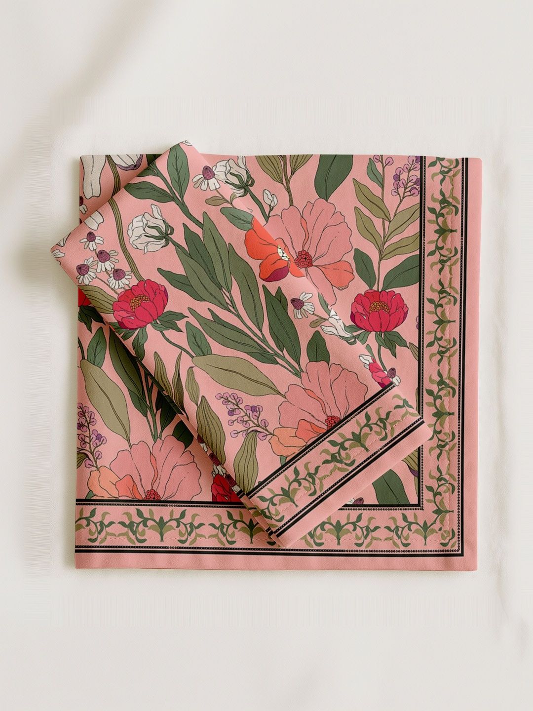 vargottam 12pcs coral & green printed cotton table napkins