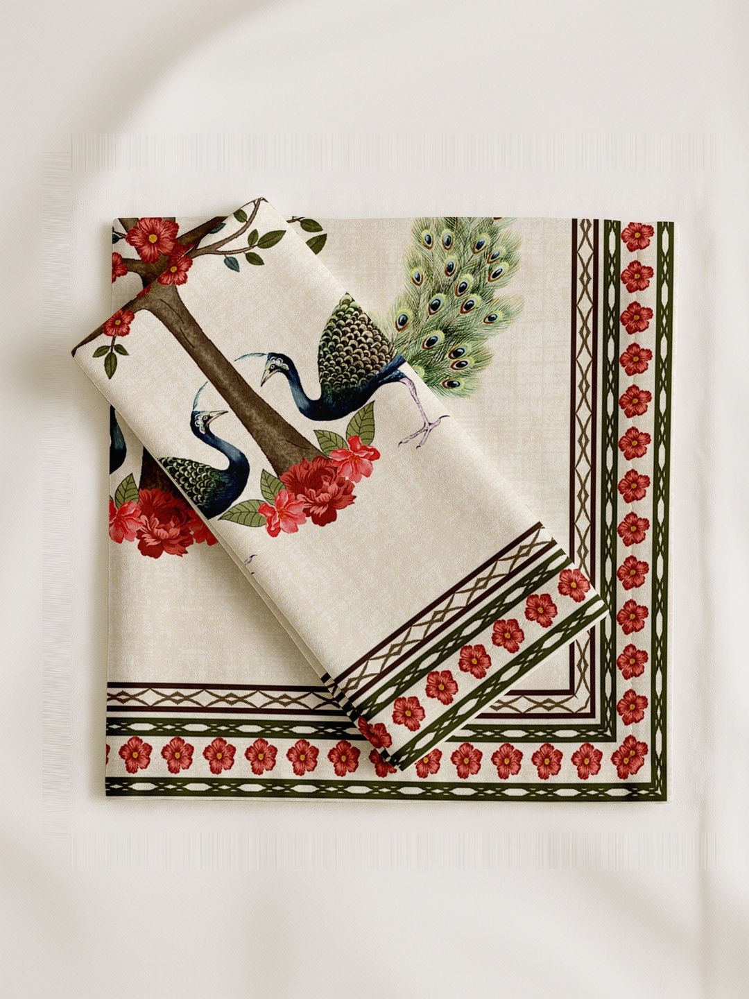 Vargottam 12Pcs Off White & Brown Printed Cotton Table Napkins-image-0