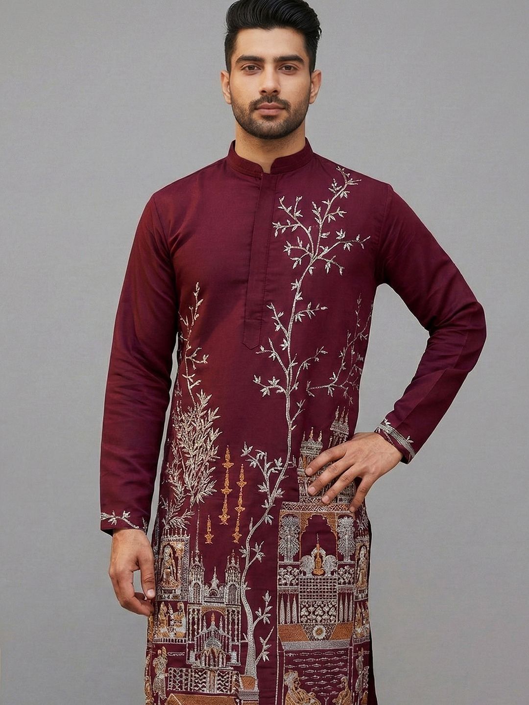 Jompers Men Floral Embroidered Thread Work Kurta-picture-33