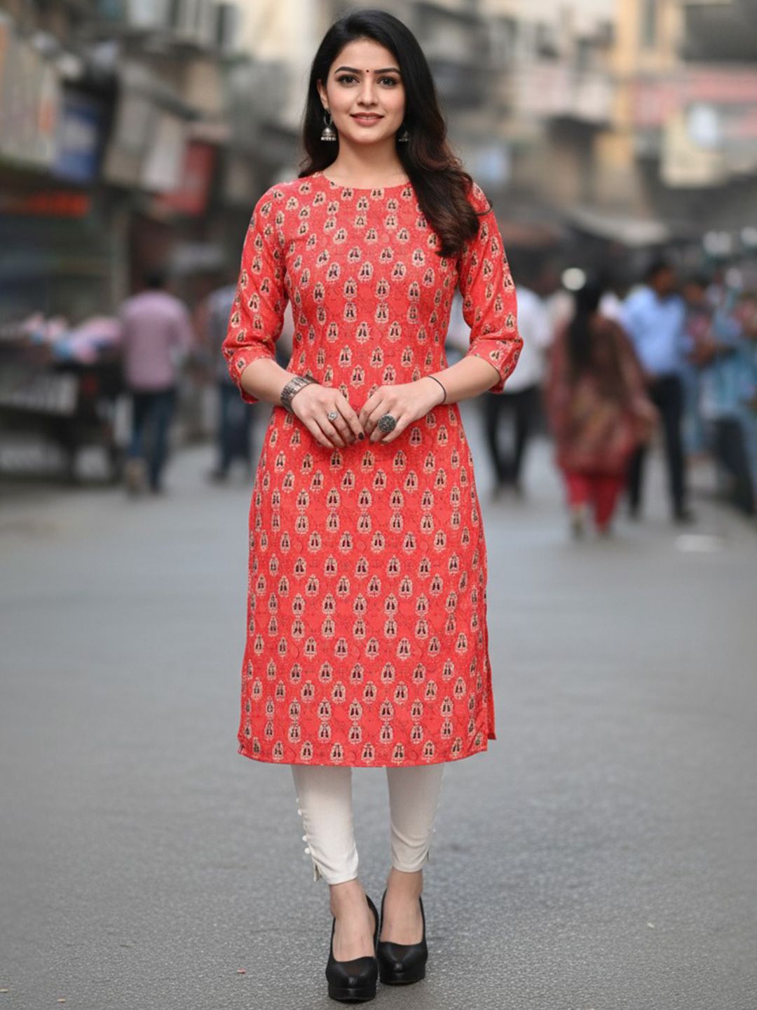 JANKHANA Women Geometric Printed Thread Work Crepe Kurta-picture-57