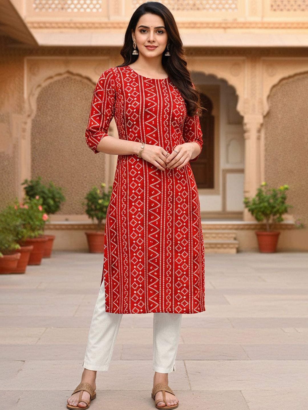 JANKHANA Women Geometric Printed Mirror Work Crepe Kurta-picture-41