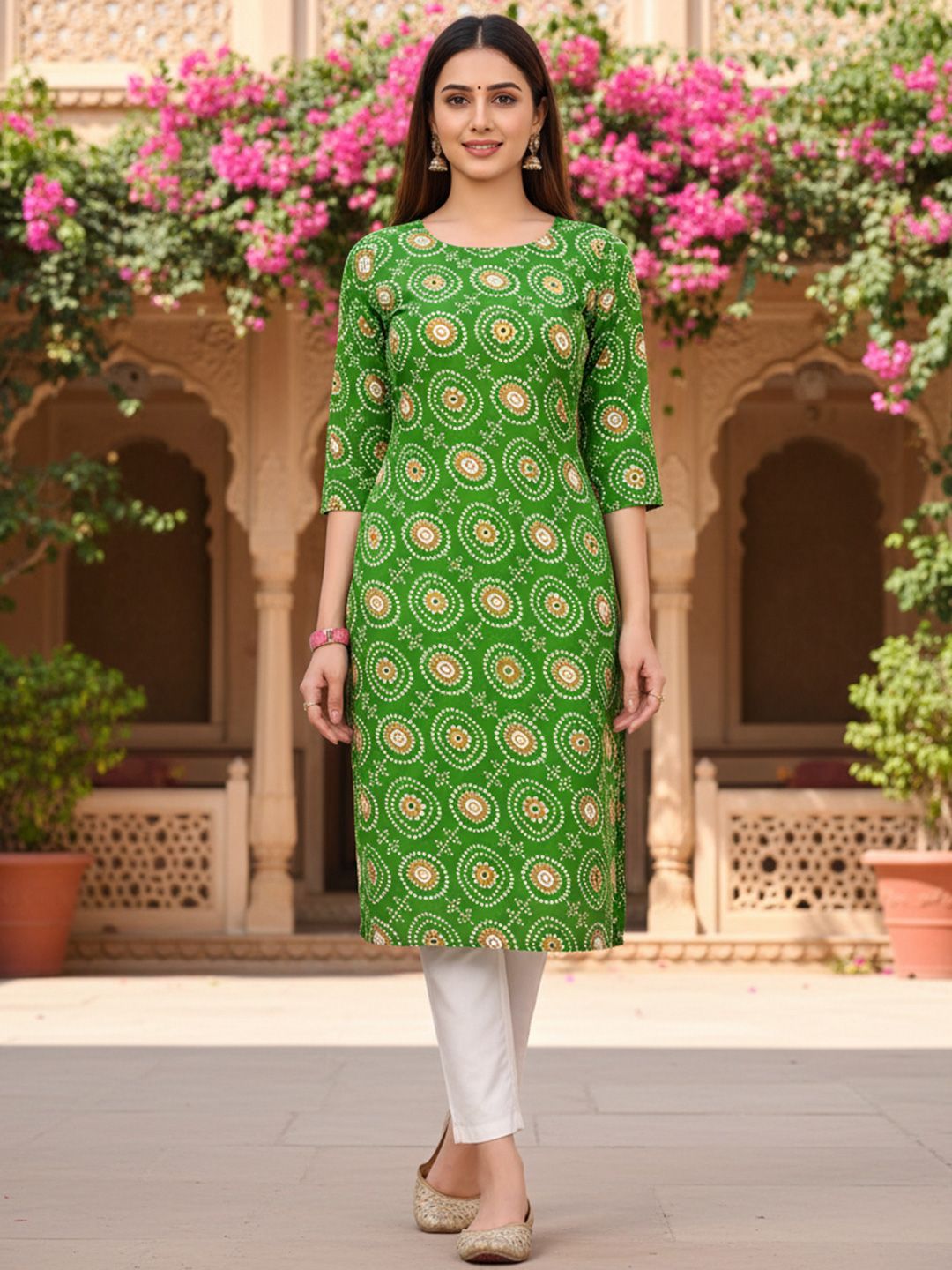 JANKHANA Women Printed Mirror Work Crepe Kurta-picture-56