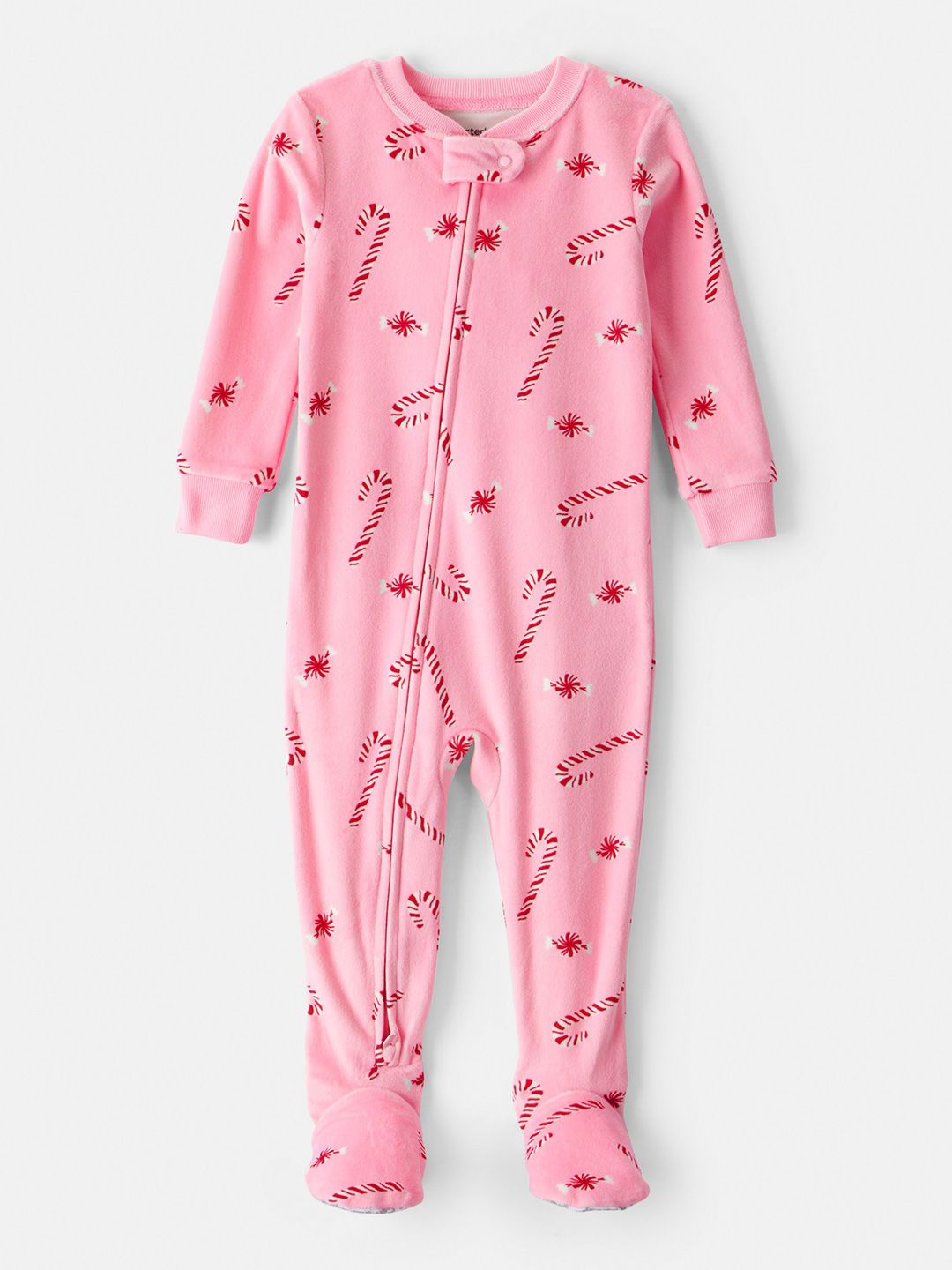 Carter's Baby Girl Pink Peppermints Dreamplush Full Sleeve Snug Fit Sleepsuit-picture-15