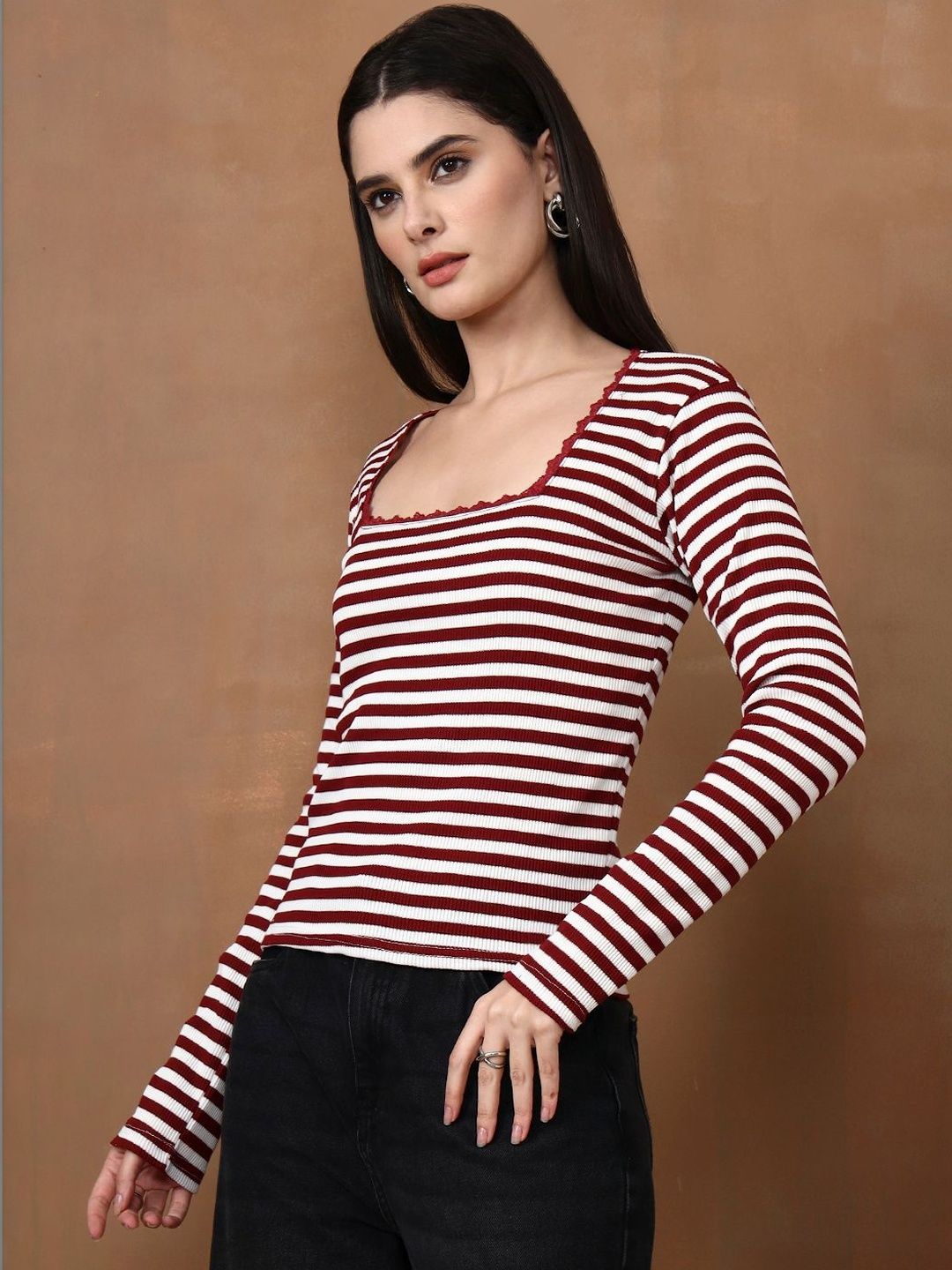 Istyle Can Striped Ruffles Top-picture-43