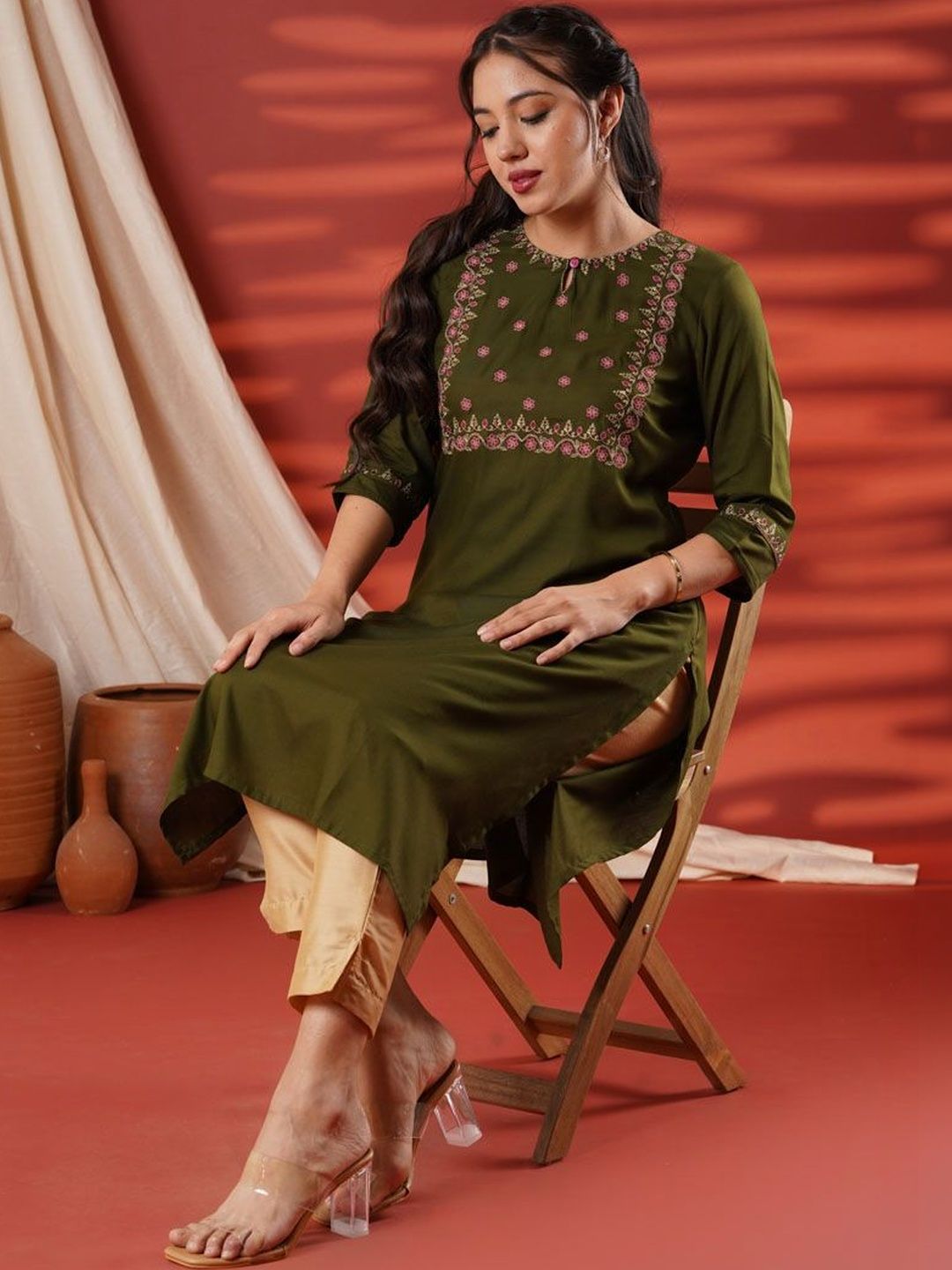 Anouk Women Embroidered Flared Sleeves Kurta-picture-15