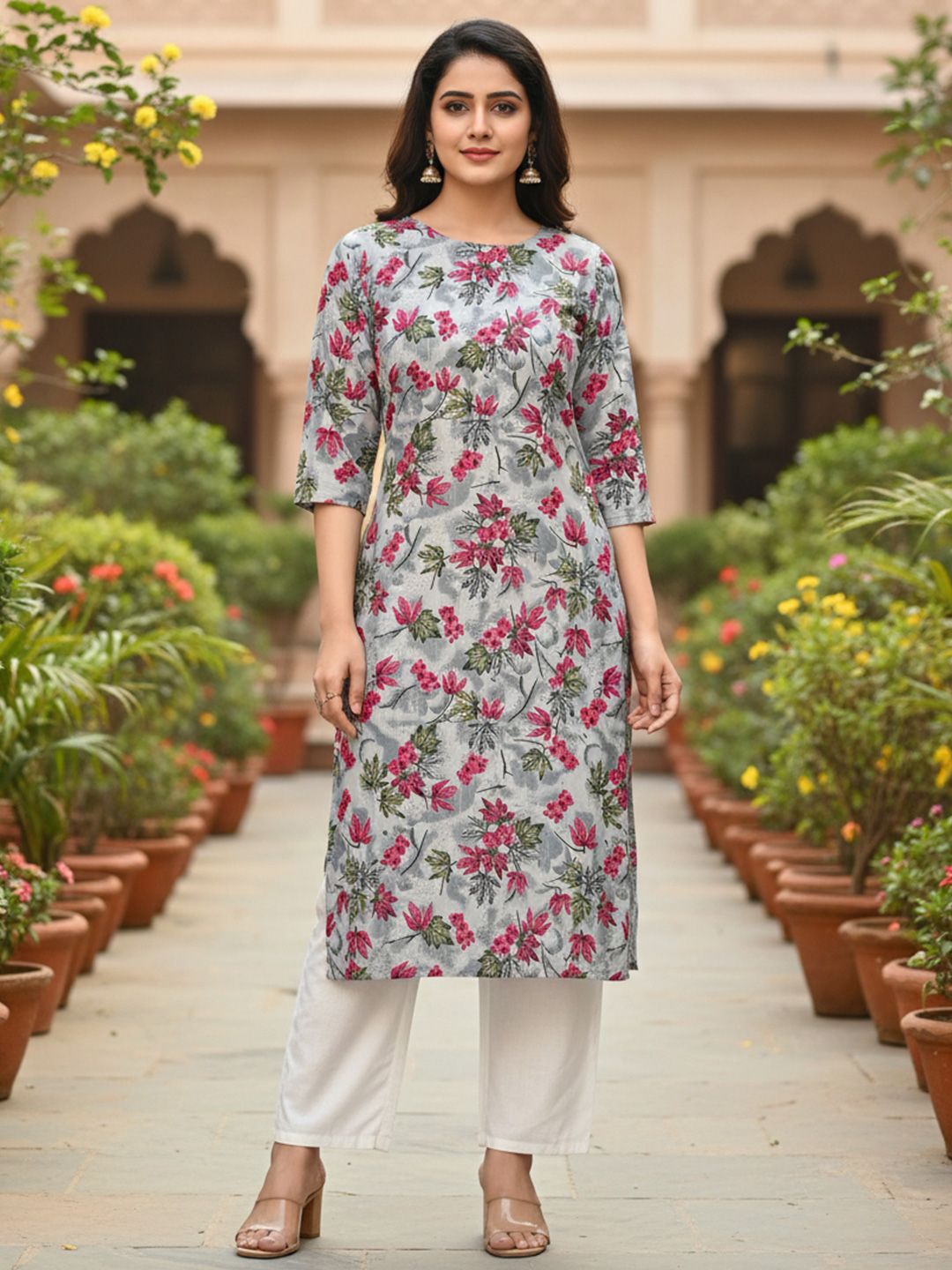 JANKHANA Women Floral Printed Thread Work Crepe Kurta-picture-39