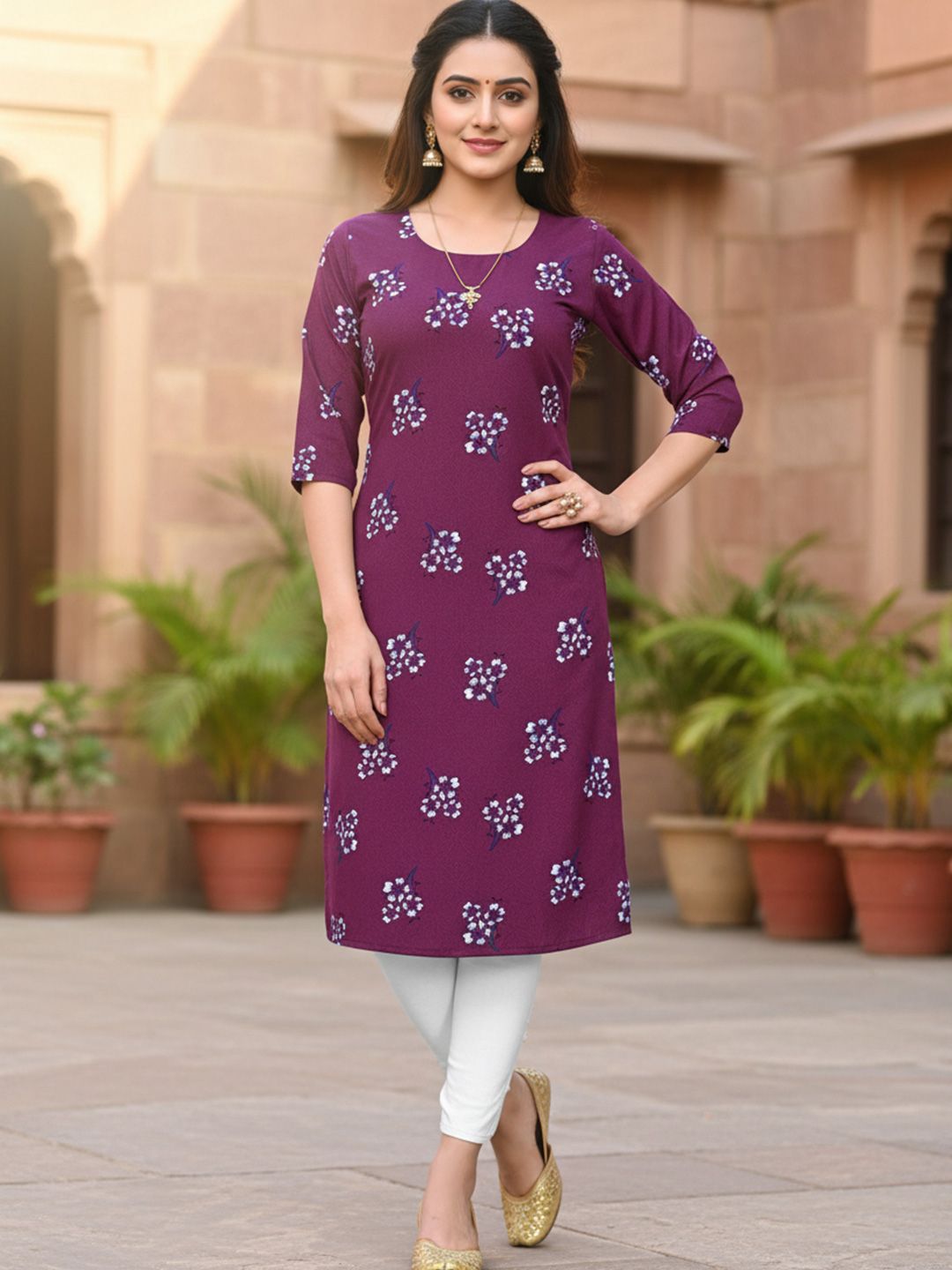 JANKHANA Women Floral Printed Thread Work Crepe Kurta-picture-38