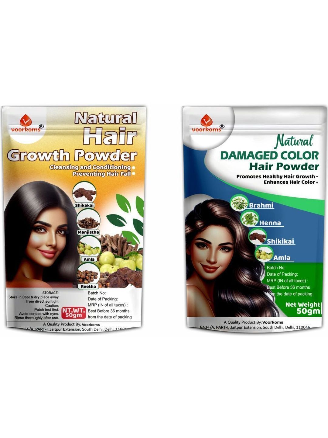 VOORKOMS Set Of 2 Hair Growth Powder & Damaged Hair Colour Powder - 50 g Each-image-34