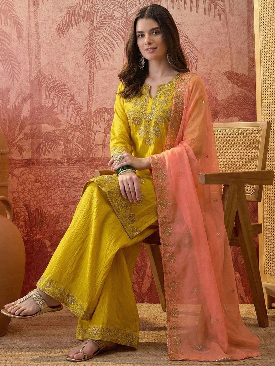 Sangria Embroidered Round Neck Kurta Trousers & Dupatta-picture-14