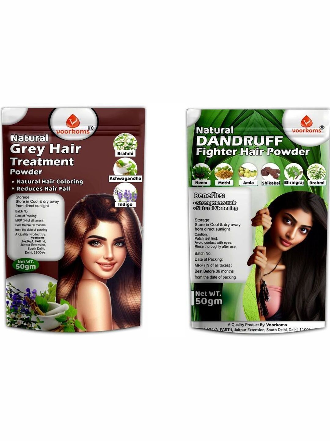 VOORKOMS Set Of 2 Grey Hair Treatment Powder & Dandruff Fighter Powder - 50 g Each-picture-14