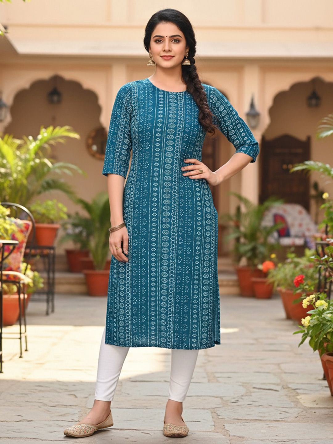 JANKHANA Women Geometric Printed Thread Work Crepe Kurta-picture-38