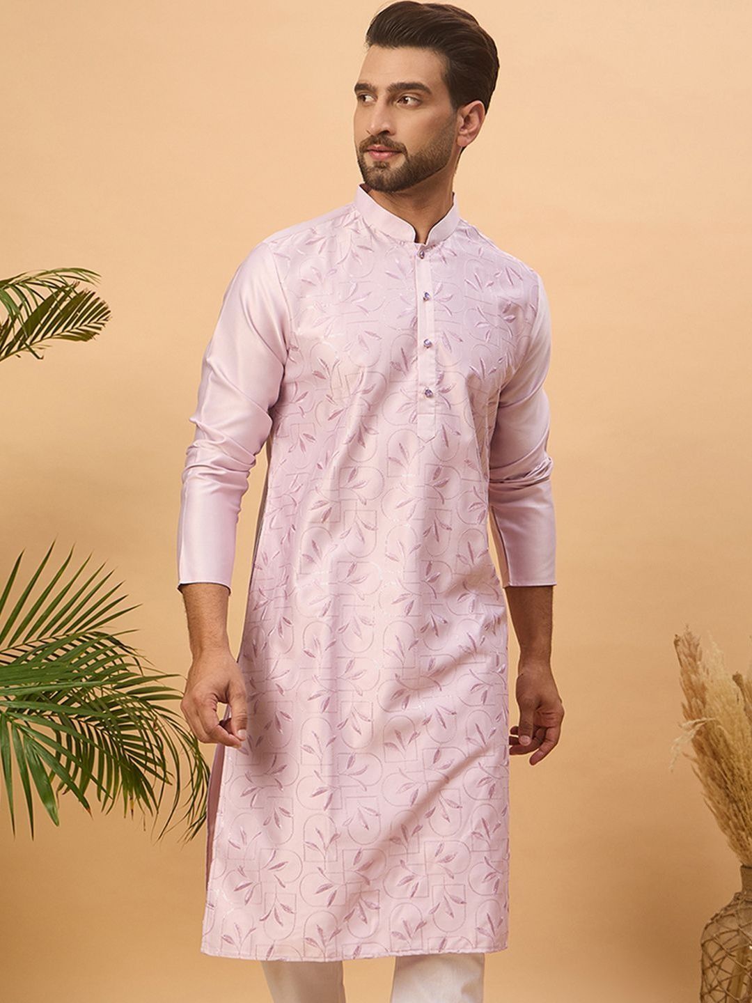 House of Pataudi Embroidered Mandarin Collar Kurta & Trousers-picture-15