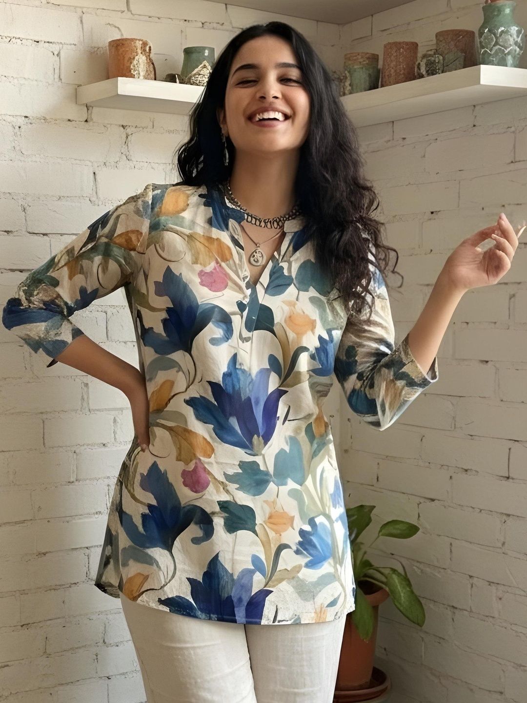 Anouk Mirage Botanical Printed Pure Cotton Kurti-image-25