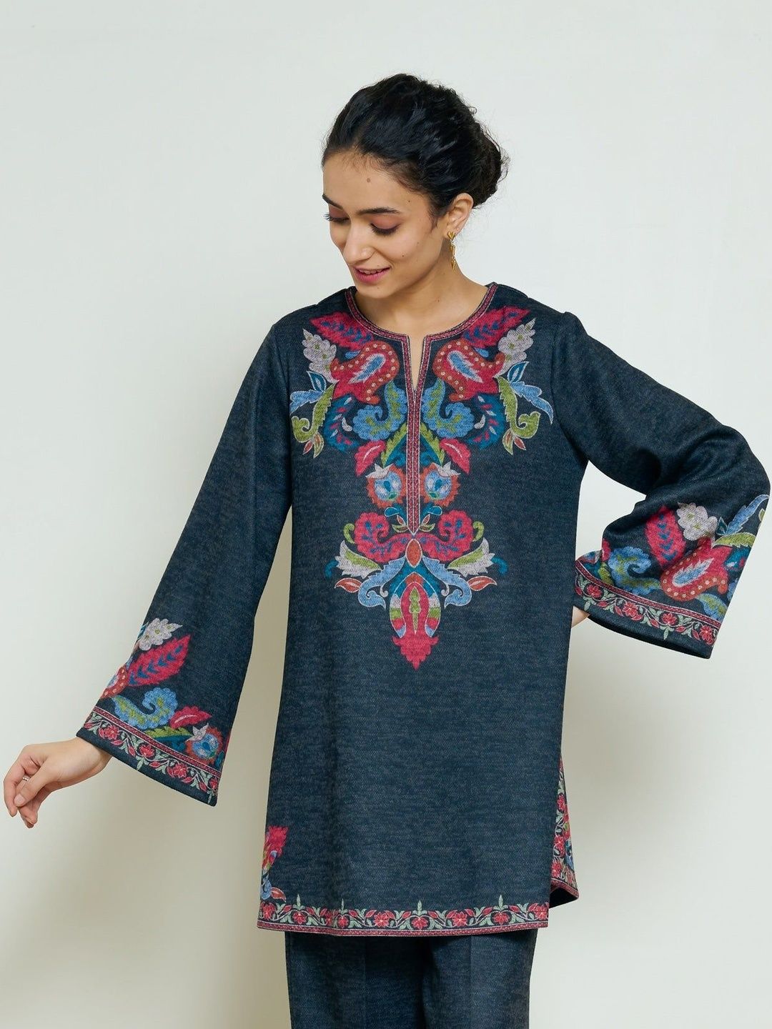 Rustorange Women Printed Flared Sleeves Patchwork Kurta-picture-0