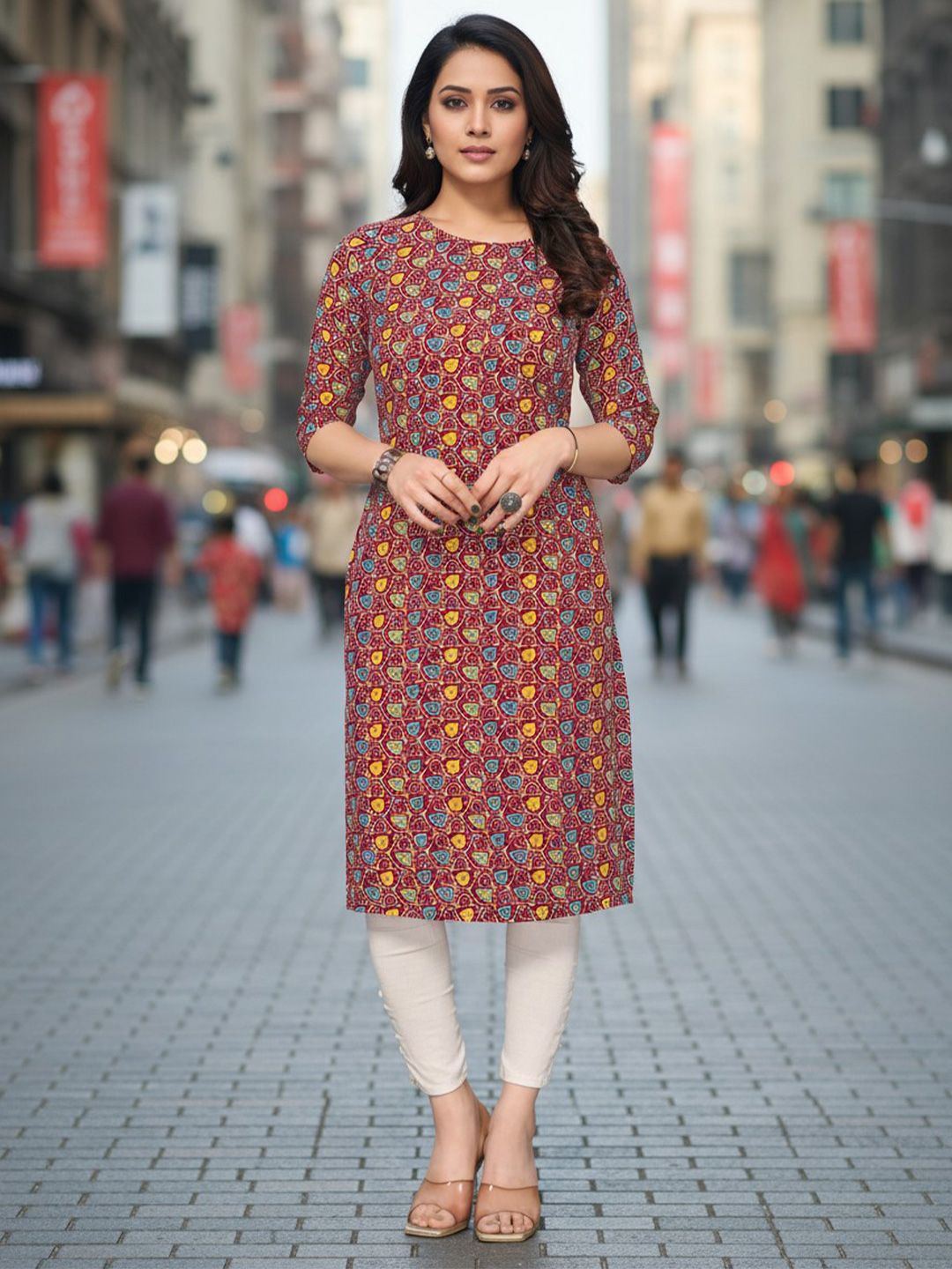 JANKHANA Women Geometric Printed Sequinned Crepe Kurta-picture-25