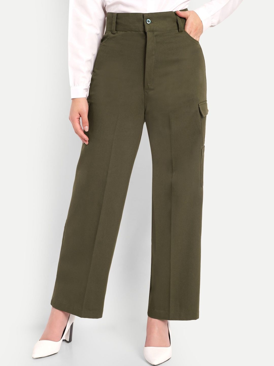 TEES HUB Women Relaxed Straight Leg Straight Fit High-Rise Cargos Trousers-picture-48